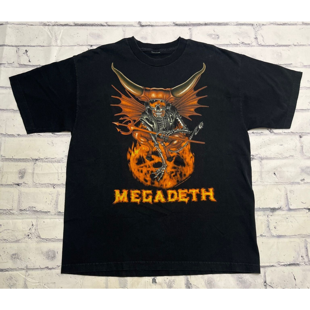 Megadeth Shirt Men's Black 2000 Tour Concert Vic Rattlehead Go To Hell Demon